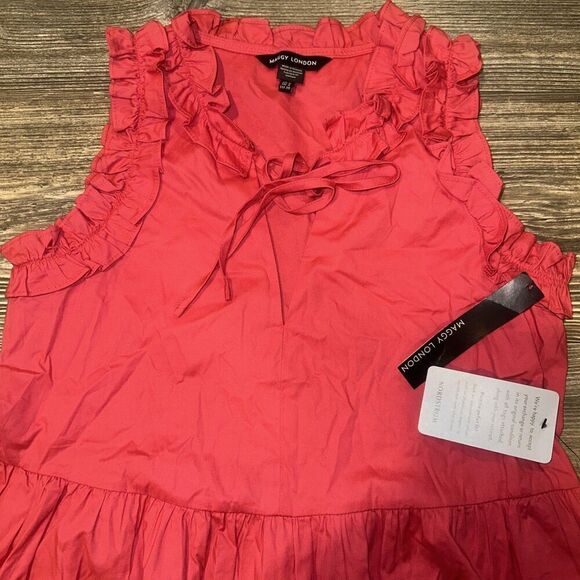 Maggy London Dress Women’s Sz 0 Red Ruffle Tiered Sleeveless NWT. J - Picture 5 of 9